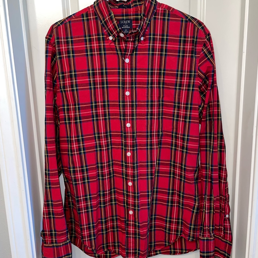 J. Crew Men's Red and Green Plaid Shirt
